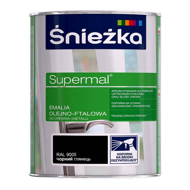 Sniezka Supermal Емаль олійно-фталева чорна глянцева 0,8л
